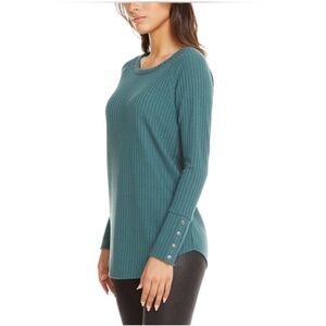 Chaser Plus Size Waffle Knit Thermal Button Detail On Sleeve Cuff Teal Green XXL